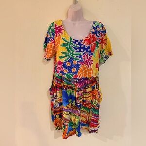 Jams World Orange and Blue Dress tropical dress with pockets vintage